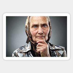 Old Romanian woman with kerchief Sticker